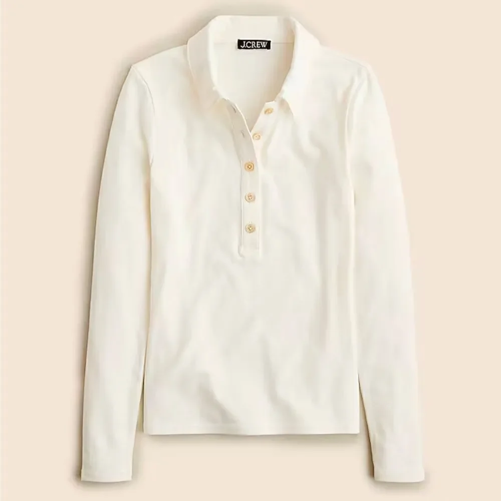 NWT J CREW Refined rib long-sleeve polo shirt in black and white